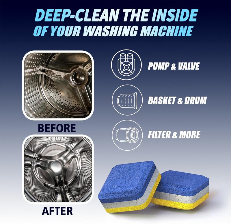 SHIMMERIX Washing Machine Cleaner Descaler 28 Pack - Designed for Front Loader Washer - Deep Cleaning Tablets For HE, Septic Safe Eco-Friendly Deodorizer, Clean Inside Drum & Laundry Tub Seal - 14 Month Supply - Image 2